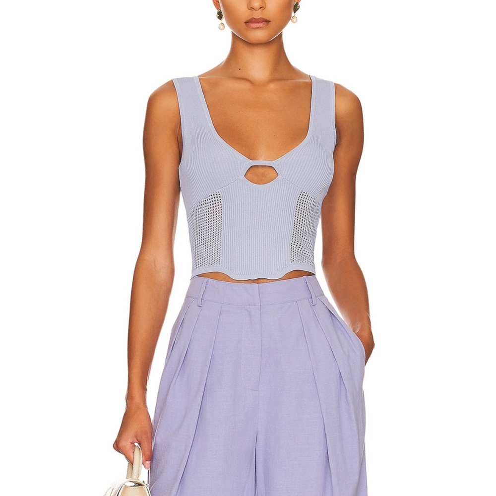 Sovere Blue Intrepid Open Knit Crop Top Revolve Keyhole Crochet NWT Large Sheer